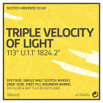 Triple Velocity of Light, Scotch Universe - Speyside Single Malt - 1st Fill Bourbon Barrel, 61,5 %, 0,7 Lt. 