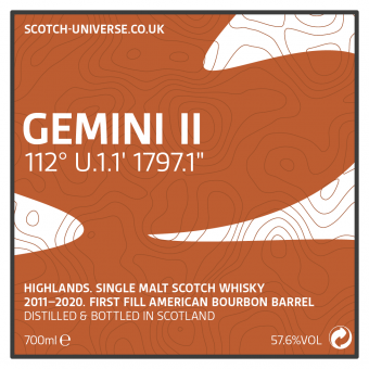 Gemini II, Scotch Universe - Highland Single Malt - 1st Fill Bourbon Barrel, 57,6 %, 0,7 Lt. 