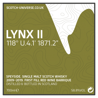 Lynx II, Scotch Universe - Speyside Single Malt - 1st fill Red Wine Barrique, 58,8 %, 0,7 Lt. 
