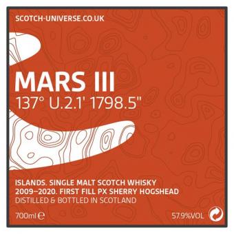 Mars III - Island Single Malt, Scotch Universe, 1st Fill PX Sherry Hogshead, 57,9%, 0,7 Lt.<br> 