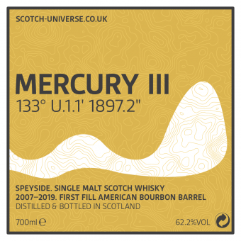 Mercury III - Speyside Single Malt, Scotch Universe - First Fill American Bourbon Barrel, 62,2 %, 0,7 Lt. 