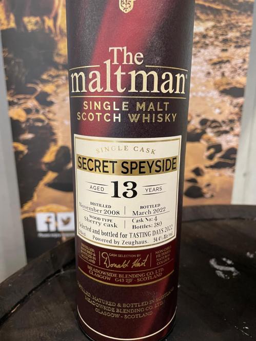 Secret Speyside 2008, The Maltman, 13 Jahre, sherry cask no 4, 54,4%, 0,7l 
